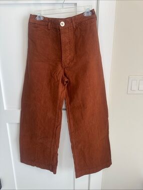 Jesse Kamm Women's Organic Cotton High-Rise Wide-Leg Sailor Pants in Rust